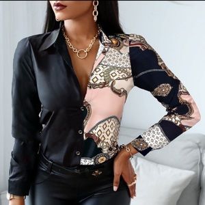 Chain printed button up top